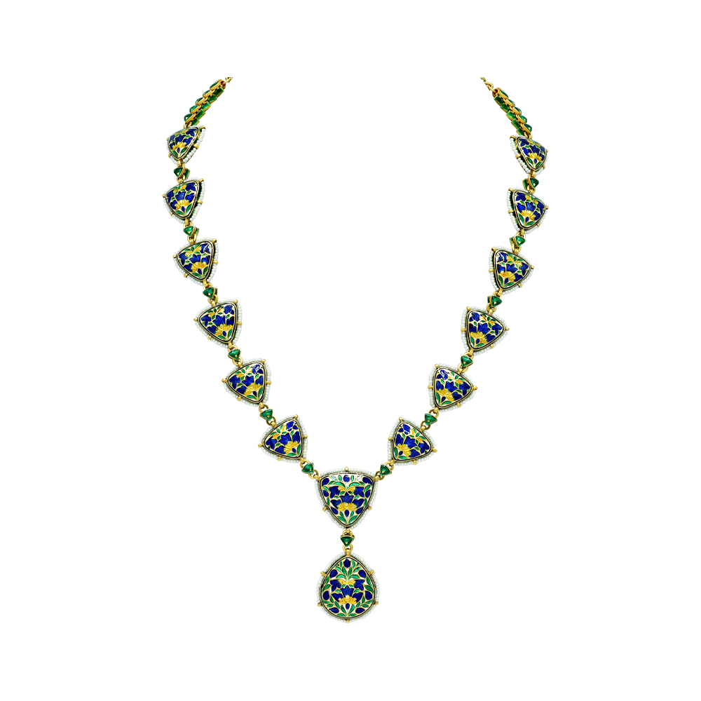 Gold Polki Necklace with Triangular and Teardrop Motifs